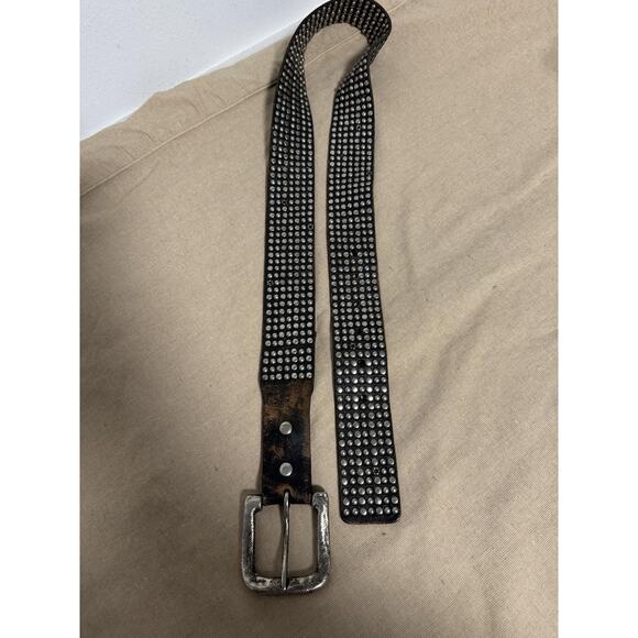 Leather Island Belt Mens 36 Black Studded Grommet Distressed Buckle Rock LI561 - Picture 5 of 14